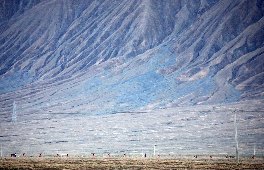 參賽隊員在祁連山下的賽道上奔跑。 裴海博攝