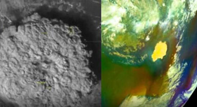 卫星实拍汤加海底火山喷发