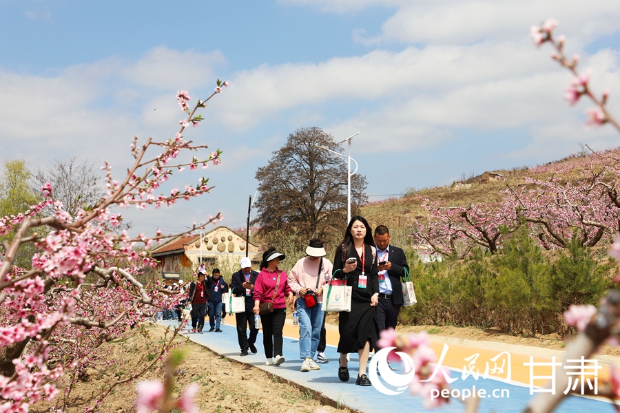 4月12日，游客在桃园中赏花游玩。人民网记者 王文嘉摄