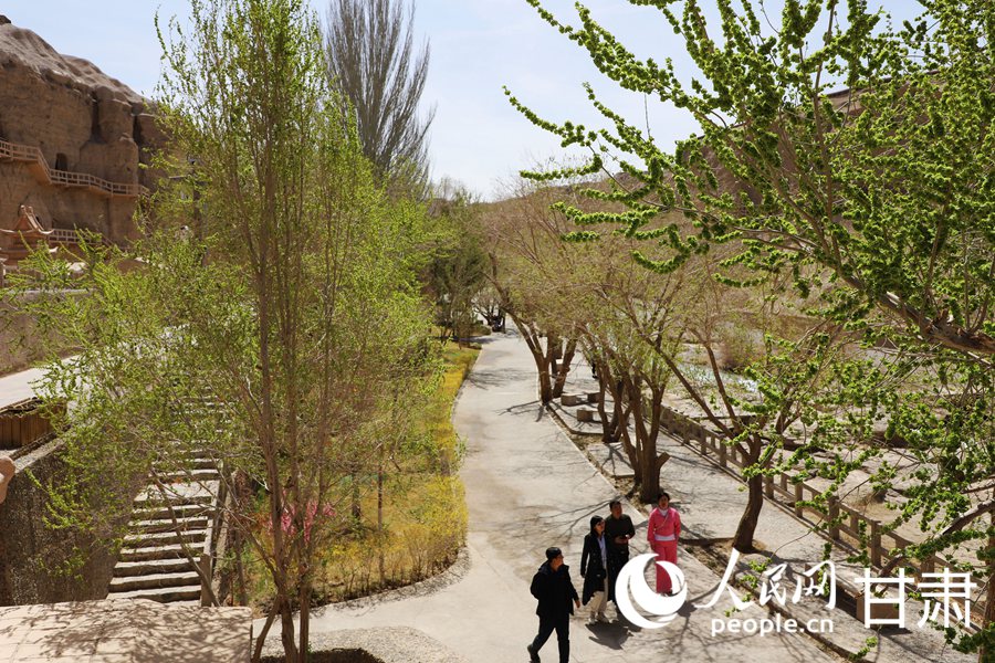 游客们在榆林窟内参观。人民网记者 王文嘉摄