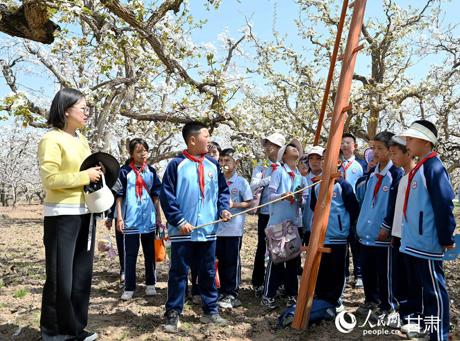 皋兰县什川明德小学的孩子们开展春游研学活动。人民网 席娟娟摄