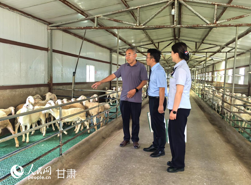 郵儲銀行環縣支行工作人員把金融服務送到養殖基地。人民網記者 周婉婷攝
